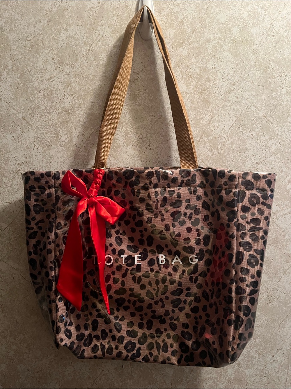 Tote Bag Leopard Print Shopper with Red Bow